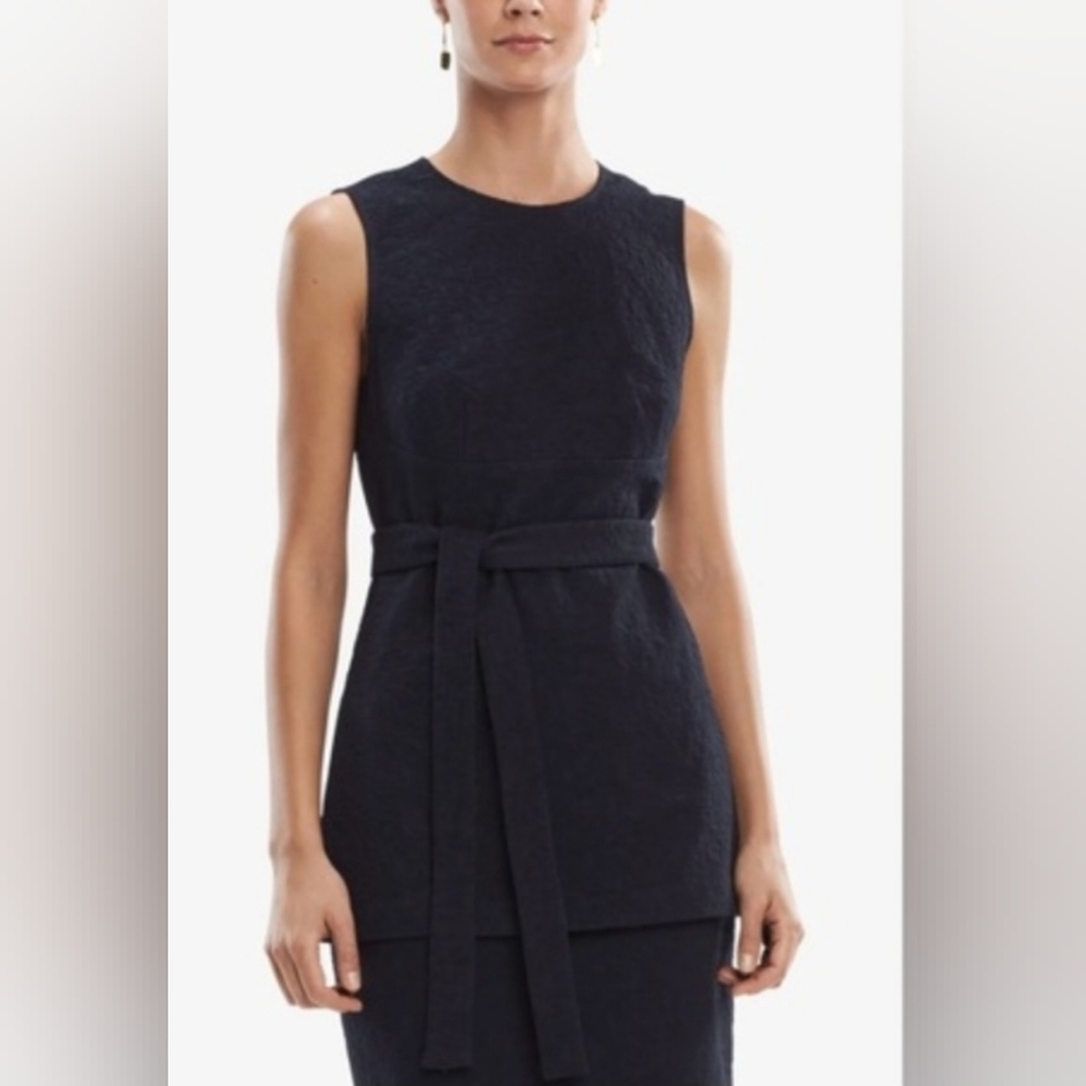 MM. LaFleur Womens Sleeveless Textured Top Navy McCarthy Jacquard Cotton Sz 6
